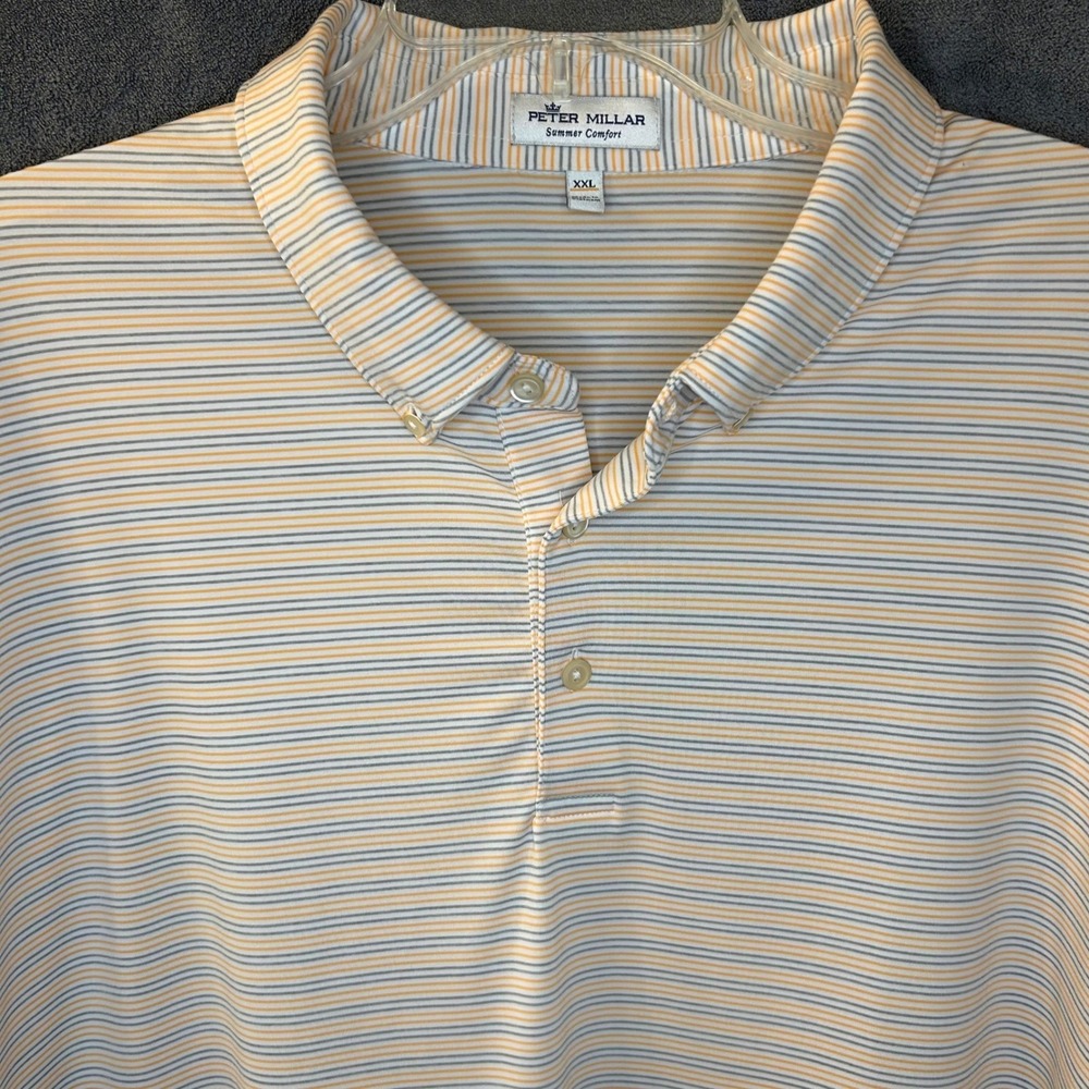 Peter Millar Mens 2XL Summer Comfort Polo Shirt Orange Grey Striped Golf Top